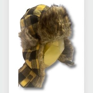 Yellow and black Plaid Trapper hat